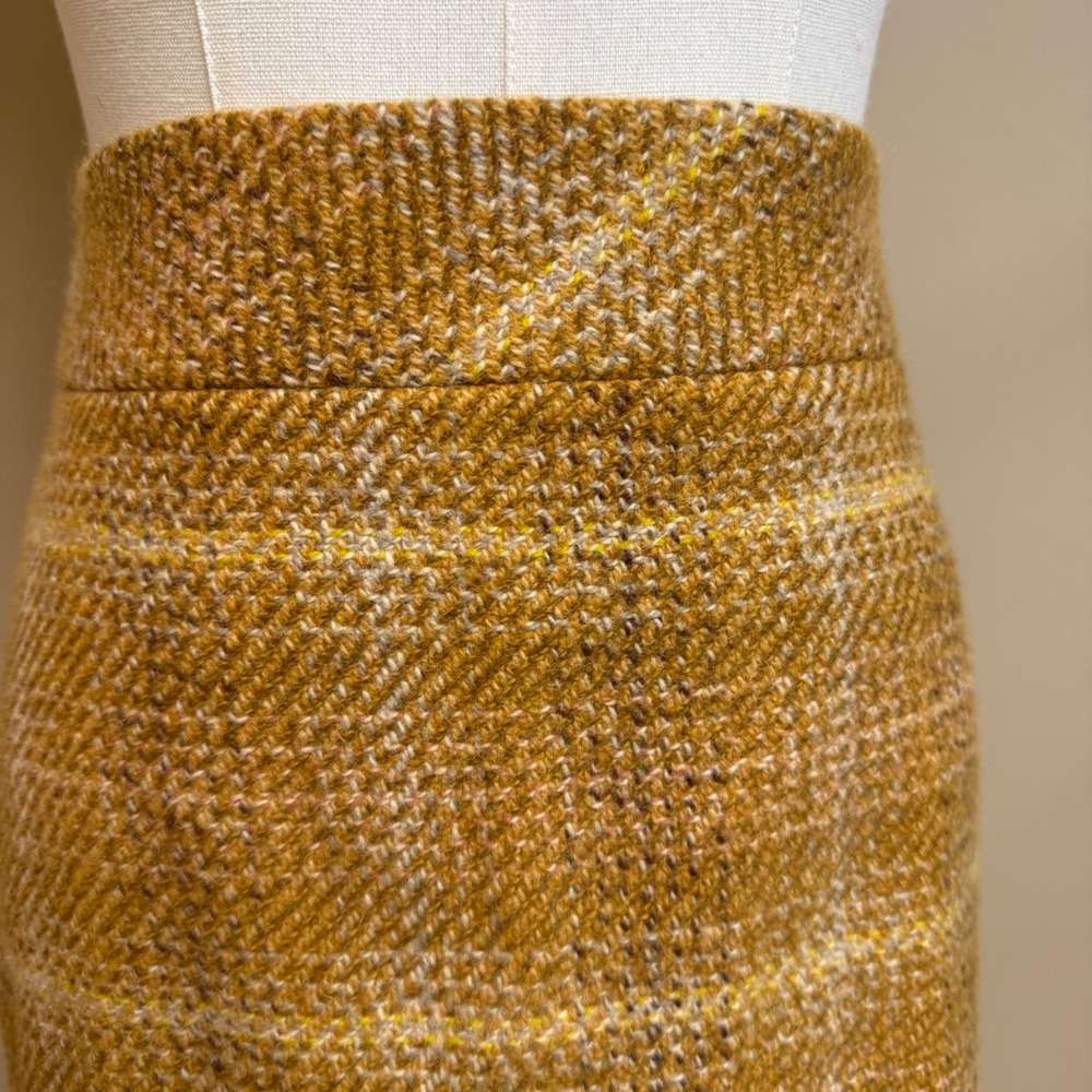 J Crew Plaid Wool Blend Pencil Skirt Mustard Yellow Women's Size 4 Career - Picture 2 of 8